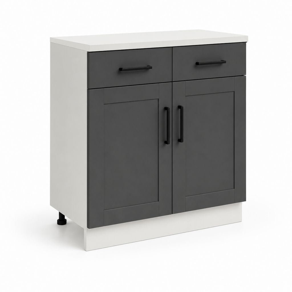 Küchenunterschrank mit 2 Türen und 2 Schubladen Anthrazit Weiß Melaminharzbeschichtete Spanplatte rechteckig 80 x 60 x 85 cm
