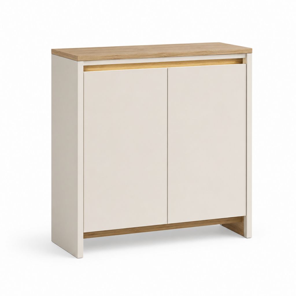 Sideboard mit 2 Türen in Weiß und Eiche-Optik aus melaminharzbeschichteter Spanplatte rechteckig 80 x 40 x 100 cm