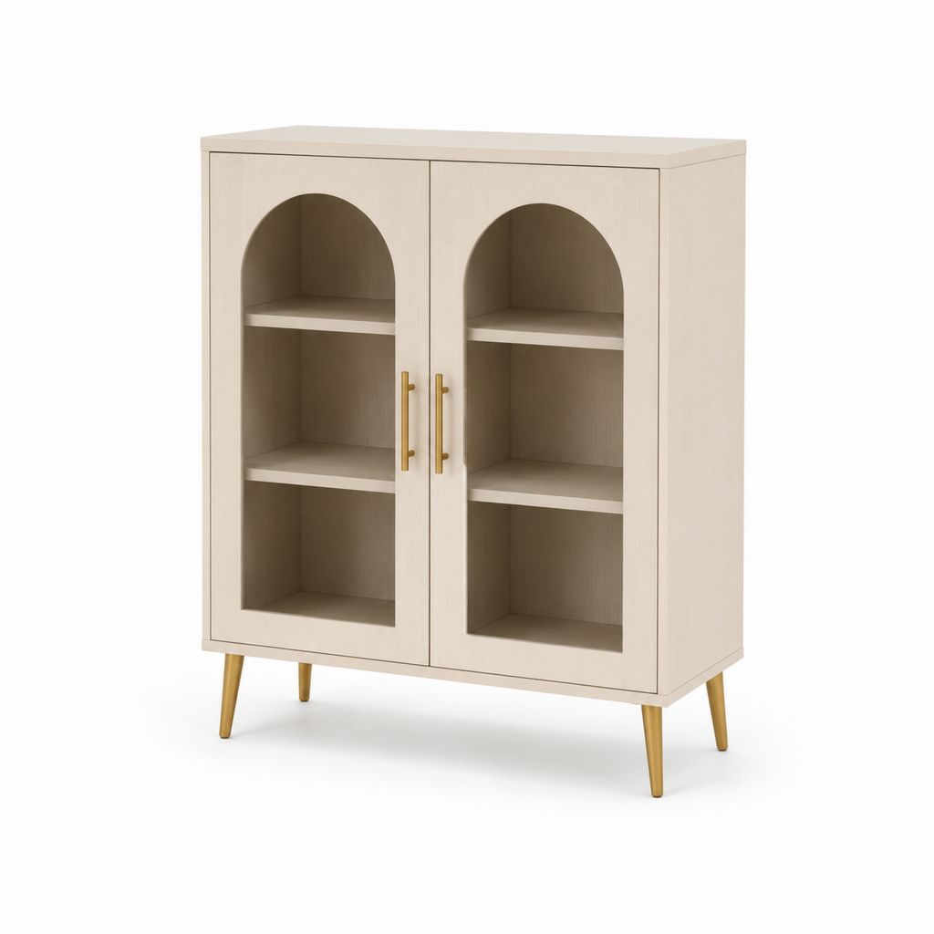 Vitrine mit 2 Türen Beige aus MDF mit Bogenöffnungen 80 x 40 x 120 cm