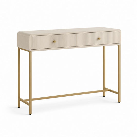 Konsolentisch mit 2 Schubladen Creme Gold aus MDF und pulverbeschichtetem Stahl rechteckig 100 x 35 x 80 cm