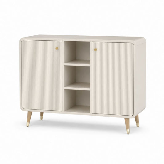 Sideboard Creme MDF Rechteckig 120 x 40 x 85 cm mit 2 Türen und offenen Fächern