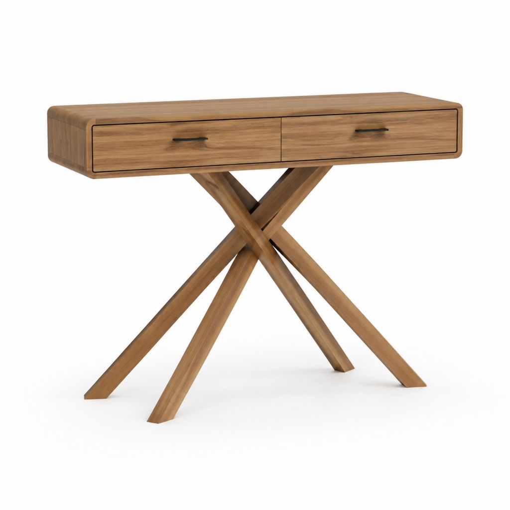 Konsolentisch Nussbaumfarben aus Massivholz und MDF rechteckig mit 2 Schubladen 120 x 40 x 80 cm