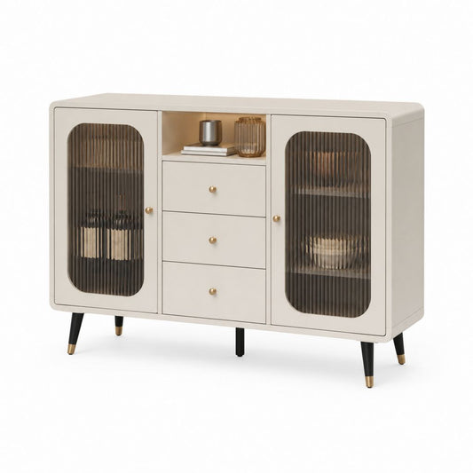 Sideboard cremeweiß aus MDF mit Rauchglas rechteckig 120 x 40 x 82 cm