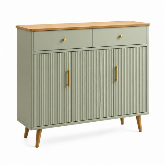 Sideboard Salbeigrün mit Lamellenfront und Holzplatte 100 x 40 x 90 cm
