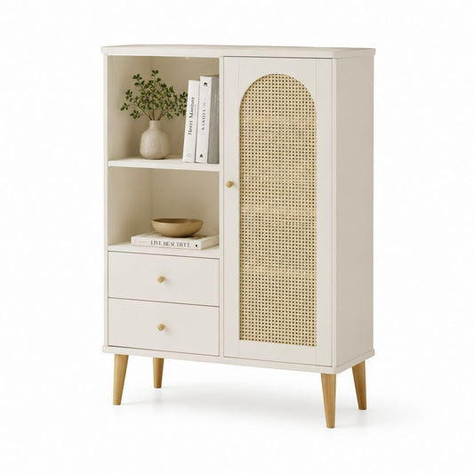 Highboard mit Rattantür Creme MDF 80 x 40 x 140 cm