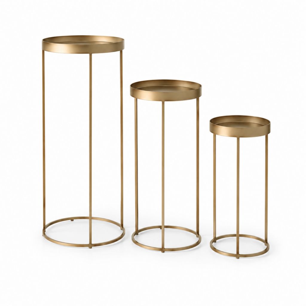 Pflanzenständer Set 3-teilig Gold aus pulverbeschichtetem Stahl rund Ø 20 25 30 cm Höhe 50 70 90 cm