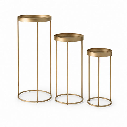Pflanzenständer Set 3-teilig Gold aus pulverbeschichtetem Stahl rund Ø 20 25 30 cm Höhe 50 70 90 cm