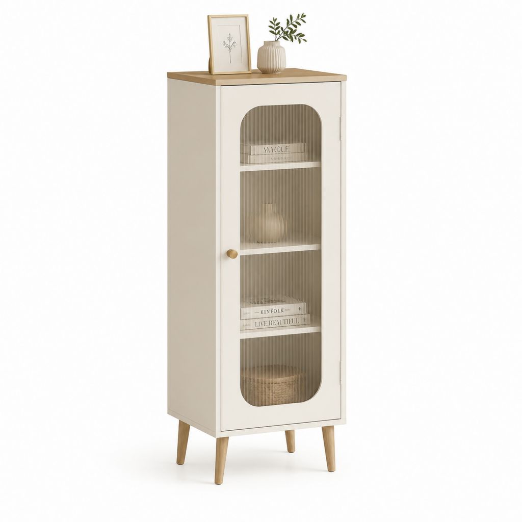 Vitrine mit Glastür Creme MDF Riffelglas rechteckig 60 x 35 x 120 cm