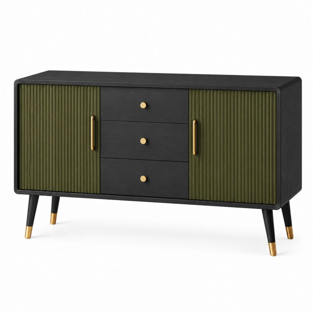 Sideboard Schwarz Olivgrün MDF Rechteckig 120 x 40 x 75 cm mit 2 Türen und 3 Schubladen