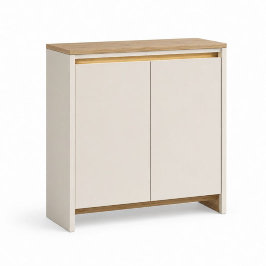 Sideboard mit 2 Türen in Weiß und Eiche-Optik aus melaminharzbeschichteter Spanplatte rechteckig 80 x 40 x 100 cm