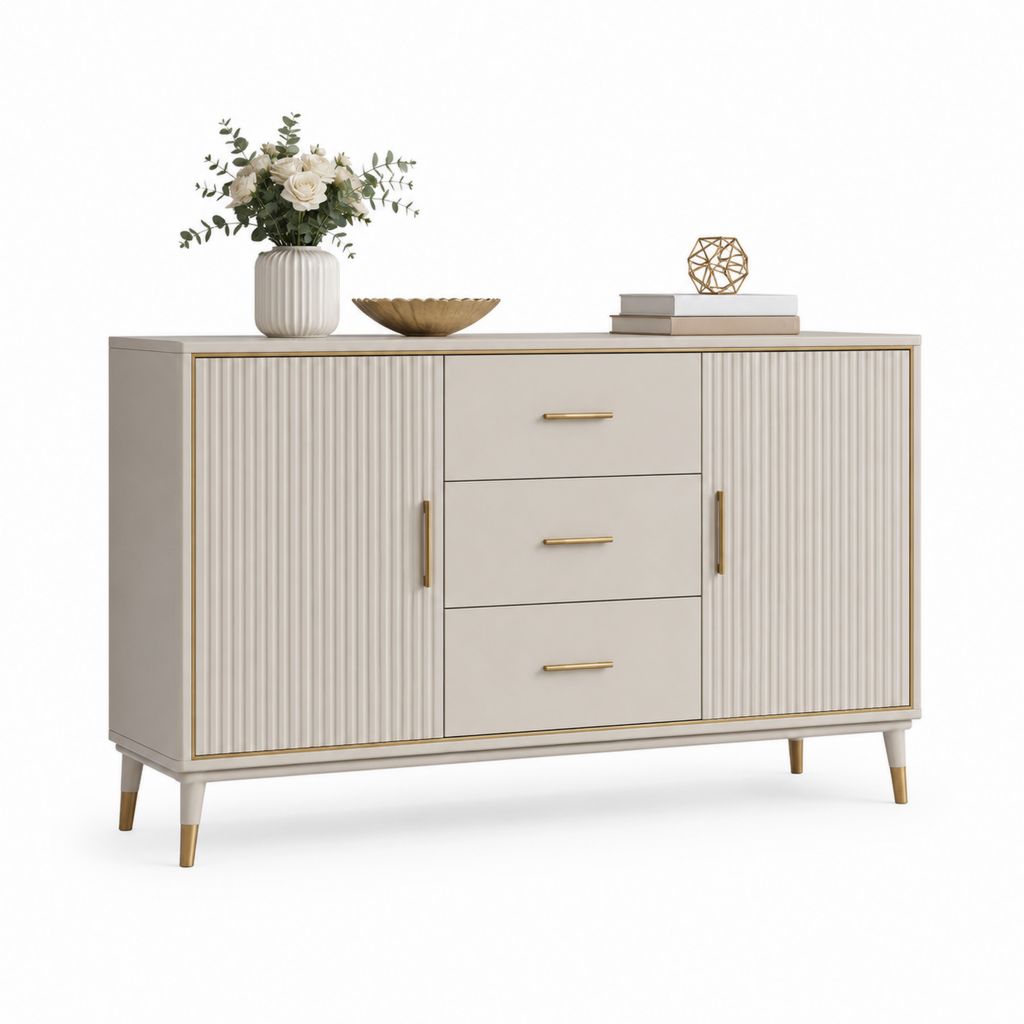 Sideboard Beige aus MDF rechteckig mit 2 Türen 3 Schubladen 160 x 40 x 85 cm