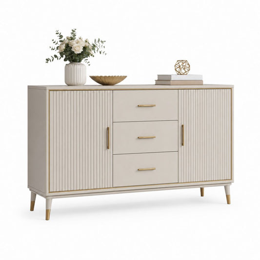 Sideboard Beige aus MDF rechteckig mit 2 Türen 3 Schubladen 160 x 40 x 85 cm