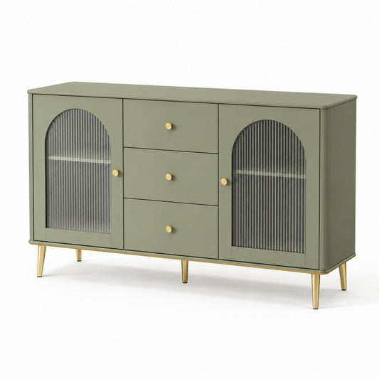 Sideboard Grün MDF mit Riffelglas 2 Türen 3 Schubladen 120 x 40 x 80 cm