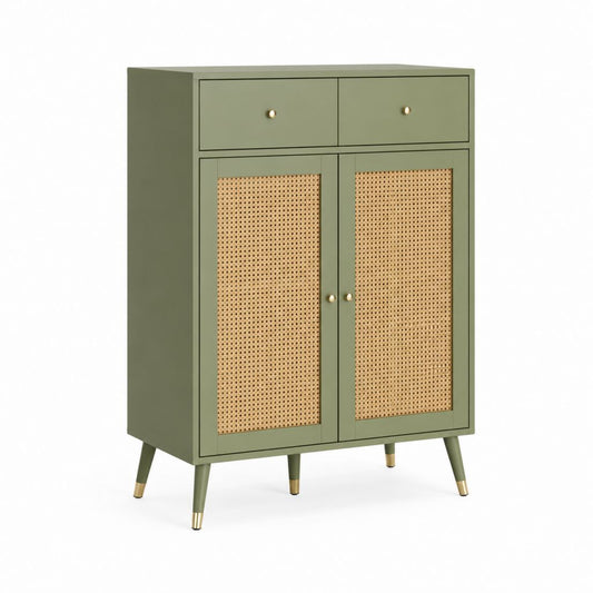 Sideboard Olivgrün mit Rattangeflecht MDF Rechteckig 80 x 40 x 120 cm