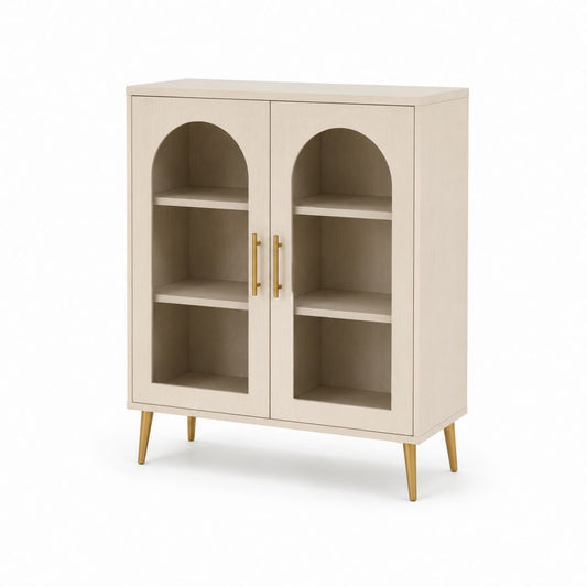 Vitrine mit 2 Türen Beige aus MDF mit Bogenöffnungen 80 x 40 x 120 cm