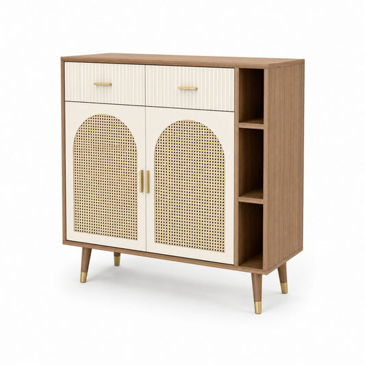 Sideboard mit Rattangeflecht Cremeweiß Nussbaum MDF rechteckig 100 x 40 x 120 cm