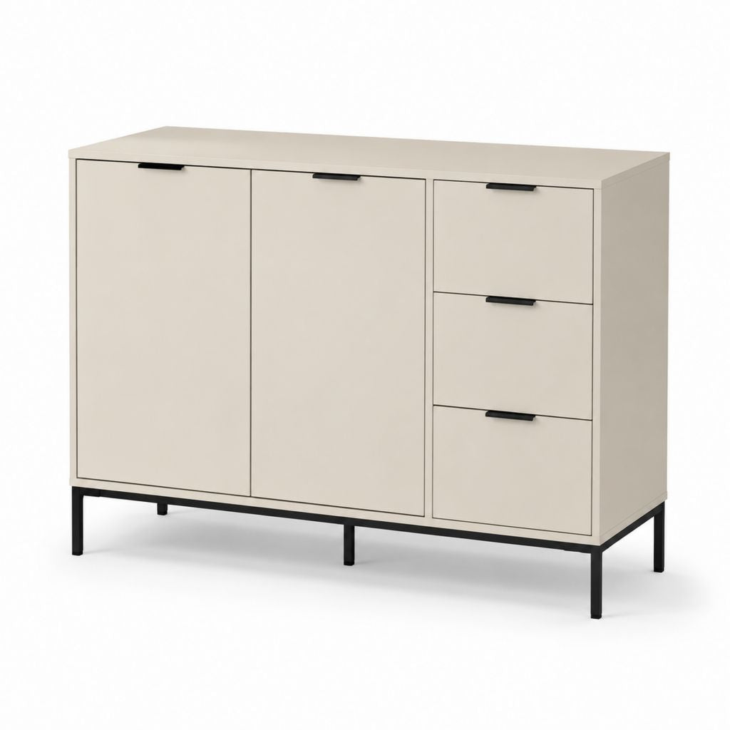 Sideboard mit 2 Türen und 3 Schubladen Beige Spanplatte Stahl rechteckig 120 x 40 x 90 cm