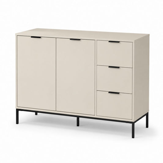 Sideboard mit 2 Türen und 3 Schubladen Beige Spanplatte Stahl rechteckig 120 x 40 x 90 cm