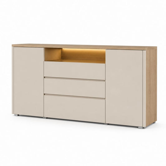 Sideboard mit LED-Beleuchtung Beige Eiche melaminharzbeschichtete Spanplatte rechteckig 180 x 40 x 90 cm